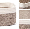 Small Storage Baskets for Organizing | Closet Organizer Bins | Shelf Toy Basket | Woven Rope Baskets | Cube Decorative Box | Shallow Basket | 13x8.5x5.1” | 3 Packs White Brown by TinyTreasures Baby Boutique