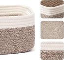 Small Storage Baskets for Organizing | Closet Organizer Bins | Shelf Toy Basket | Woven Rope Baskets | Cube Decorative Box | Shallow Basket | 13x8.5x5.1” | 3 Packs White Brown by CozyNest Decor