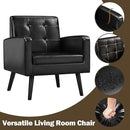 Yaheetech Mid-Century Accent Chairs, PU Leather Modern Upholstered Living Room Chair, Cozy Armchair Button Tufted Back and Wood Legs for Bedroom/Office/Cafe Black by CozyNest Decor
