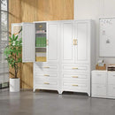75" Kitchen Pantry Cabinet with 3 Drawer,Metal Storage Cabinets with Doors and 4 Adjustable Shelves,White Kitchen Cabinet with 2 Gold Handles,Food Cupboard for Livingroom,Pantry, Bathroom by CozyNest Decor