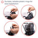 Stroller Sun Shade - Universal UV Protection Cover for Strollers Sunshade with See Through, Clip-On Sun Blocker, Sun Shield for Baby, Breathable Adjustable Fit, Full Coverage, L Black by TinyTreasures Baby Boutique