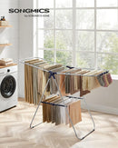 SONGMICS Clothes Drying Rack, with Sock Clips, Metal Laundry Rack, Foldable, Space-Saving, Free-Standing Airer, with 2 Height-Adjustable Gullwings, Indoor Outdoor Use, Silver and Blue ULLR52BU by TinyTreasures Baby Boutique