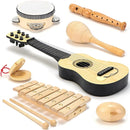 Natural Wood Musical Toys for Toddlers 1-3, Kids Musical Instruments set of 7 items Kids Guitar Egg shakers Flute Instruments Maracas Baby Xylophone Tambourine Castanets, Toddler learning Toys Experts by TinyTreasures Baby Boutique