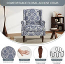 UIXE Floral Accent Chair, High Back Pattern Arm Chair for Living Room, Traditional Fabric Armchair Comfy Upholstered Sofa Reading Seat with Nailhead Trim & Retro Wood Legs - Navy by CozyNest Decor