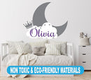 Personalized Name Moon & Cloud Wall Decal - Custom Baby Nursery Sticker - Peel and Stick Mural for Girls & Boys Room - Removable Vinyl Art Decor - Mural Decal for Nursery Decor (Wide 15"x12" Height) by TinyTreasures Baby Boutique