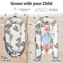 Baby Lounger | Organic Cotton Infant Lounger | Reversible, Adjustable & Portable Floor Lounger | Soft, Breathable, Washable Cover-Grey Leaves by TinyTreasures Baby Boutique