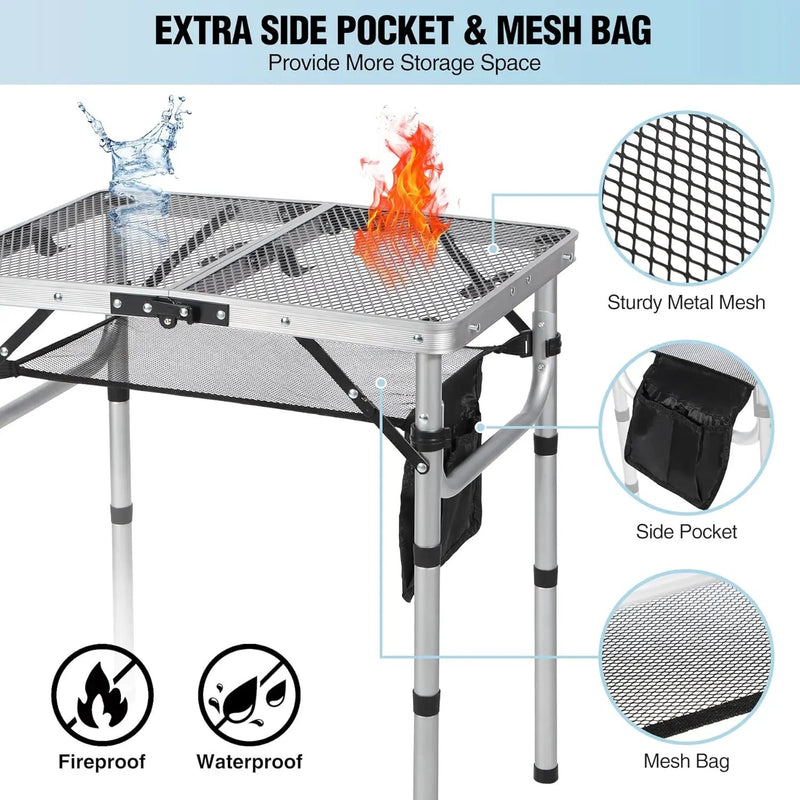 RedSwing Folding Grill Table, Lightweight Height Adjustable Aluminum Table with Mesh Desktop and Mesh Bag for Outdoor Camping Picnic BBQ, 2 Feet, Sliver, photo 5 of 6