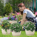 Quarut 10 inch Plastic Flower Pots for Indoor Plants，4 Pack Large Outdoor Planter Pot with Drainage Holes & Saucers，Imitation Wine Barrel Design，for Indoor Outdoor Garden Plants（White） by CozyNest Decor