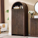 71" Tall Arched Bathroom Storage Cabinet, Modern Fluted Storage Cabinet w/Doors, 3 Adjustable Shelves, 6 Door Shelves, Wood Freestanding Cabinet for Bathroom, Entryway, Hallway, Brown by CozyNest Decor