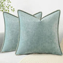 decorUhome Chenille Soft Throw Pillow Covers 24x24 Set of 2, Farmhouse Velvet Neutral Decorative Euro Pillow Covers with Stitched Edge for Couch Sofa Bed Home Decor, Aqua Haze by CozyNest Decor
