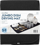 S&T INC. Dish Drying Mat Jumbo, 18” x 30”, Absorbent Microfiber Kitchen Counter Mat, Dish Drying Pad for Dishes, Utensils, Pots and Pans, Jumbo, Black by CozyNest Decor
