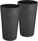 24" Tall Planters for Outdoor Plants, Set of 2 Heavy-Duty Resin Flower Pots, Matte Black Leather Grain Finish, Durable & Weather-Resistant, Ideal for Garden, Patio, Yard, Porch, or Home Use by CozyNest Decor