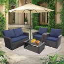 4 Piece Outdoor Patio Furniture Set,Wicker Conversation Sets Outdoor Sectional Patio Sofa Couch with Cushions & Coffee Table for Outside, Garden, Balcony, Porch,Black/Blue by GreenHaven Gardens