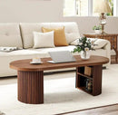 Oval Fluted Coffee Table, 47" Farmhouse Wood Coffee Table Mid Century Modern Center Table Boho Living Room Tables for Living Room Office,Walnut by CozyNest Decor