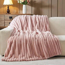 NEWCOSPLAY Faux Fur Throw Blanket Pink 3D Ribbed Plush Thick Warm Blanket for Couch Sofa Bed 850GSM (Pink Ribbed, Throw(50"x60")) by CozyNest Decor