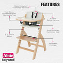 Abiie Beyond Junior Wooden High Chair with Tray - Adjustable and Convertible High Chair for Babies and Toddlers - 6 Months to 250 Lb - Water Resistant - Natural Wood/Dove Grey Cushion by TinyTreasures Baby Boutique