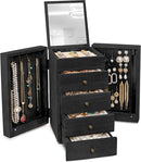 Meangood Jewelry Box Wood for Women, 5-Layer Large Organizer Box with Mirror & 4 Drawers for Rings, Earrings, Necklaces, Black by TinyTreasures Baby Boutique