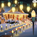 Brightown Frosted C9 LED Christmas Lights Outdoor, 2 Packs Total 64Ft Christmas Pathway Lights with 50 LED Bulbs and Stakes, Christmas Decorations Outside Driveway Walkway Sidewalk, Warm White by GreenHaven Gardens