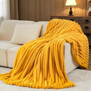 NEWCOSPLAY Faux Fur Throw Blanket Mustard Yellow 3D Ribbed Plush Thick Warm Blanket for Couch Sofa Bed 850GSM (Mustard Yellow Ribbed, Throw(50"x60")) by CozyNest Decor
