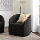 KINWELL 32" Wide Modern Boucle Swivel Barrel Chair, No Assembly Round Upholstered Swivel Accent Armchair for Living Room, Bedroom, Office (Black) by CozyNest Decor