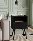 Nightstand,Modern Bedside Table with Storage Drawer and Open Wood Shelf, Accent Night Stand with Solid Wood Legs for Living Room, Bedroom and Small Spaces,Easy Assembly (Black-Outlet) by CozyNest Decor