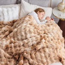 NEWCOSPLAY Faux Fur Throw Blanket Tie-dye Beige Luxury Fluffy Thick Warm Bubble Blanket for Couch Sofa Bed 700GSM (Tie-dye Beige, Throw(50"x60")) by CozyNest Decor