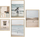 HAUS AND HUES Collage Frames For Wall - Set of 5 Photo Gallery Frames, Picture Frames Collage Wall Decor, Assorted Photo Frame Set, Stair Picture Frame Set Wood, (Two 8x10, Three 12x16 Beige) by CozyNest Decor