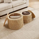 Nesting Coffee Table Set of 2, Natural Round Wooden Coffee Tables Rustic Woven Circle Side/Sofa Table for Small Space Living Room Bedroom Apartment No Assembly Required by CozyNest Decor