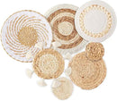 7 Pack Boho Wall Basket Decor - Seagrass Rattan Wicker Wall Decor Round Handmade Hanging Rustic Flat Elegant Wall Art for Farmhouse Living Rooms Bedrooms Display Table Settings Kitchen Home by CozyNest Decor