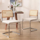 Mid Century Modern Rattan Dining Chairs Set of 2, Boucle Kitchen Chairs with Handwoven Mesh Rattan Backrest and Metal Legs, Upholstered Accent Side Chairs, White by CozyNest Decor