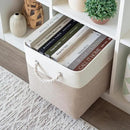 OrganiHaus 12x12 Cube Storage Bins 4 Pack, Foldable Cube Storage Organizer w/ Rope Handles, Collapsible Fabric Bins for Toys, Clothes & Closet Organization, Fabric Square Baskets - Beige/White by CozyNest Decor