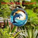 Dolphin Pattern Suncatcher Stained Glass,Hanging Stained Glass for Windows,20cm/7.87inch Hand-Painted Sun Catcher Garden Hangings Painted Glass Panel Decor Themed Gift by GreenHaven Gardens