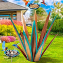 Large Tequila Rustic Sculpture, Rustic Metal Agave Plants for Outdoor, Home Decor Garden Yard Statue (Blue - L (W/Bird Feeder)) by CozyNest Decor