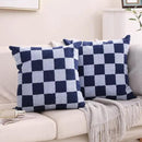 Alysheer Checkered Embroidered Decorative Throw Pillow Covers 18"x 18" Set of 2, Classic Chic Navy Blue Plaid Tufted Patterned Cotton Canvas Cushion Case for Sofa Couch Bed Living Room by CozyNest Decor