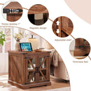 24" End Table Set of 2 with Charging Station, Farmhouse Night Stand with Glass Barn Door, Nightstands with Adjustable Storage Shelf, Large Wood Square Bed Side Table for Living Room,Bedroom by CozyNest Decor