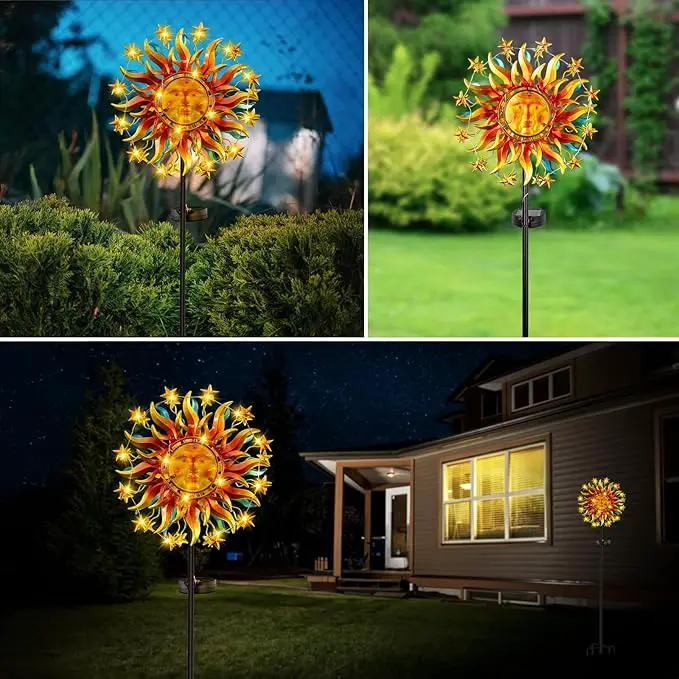 Solar Wind Spinners for Yard and Garden - 60.3 Inch 360° Metal Sun Wind Sculptures Outdoor Clearance Kinetic Windmills with Vine String Shining LED Lights for Patio, Lawn Xmas Garden Decoration, photo 6 of 7