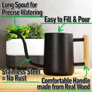 35 Ounce Metal Small Indoor Watering Can with Long Spout & Real Wood Handle for House Plants, Succulents, Cacti & Seedlings - Black Long Spout Watering Can Indoor Plants - Gentle Flow & No Spills by GreenHaven Gardens