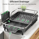 Dish Drying Rack, Expandable Dish Rack for Kitchen Counter, Stainless Steel Dish Drainer with Drainboard Set and Utensil Holder (Black) by CozyNest Decor