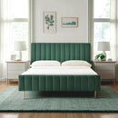 Livinia Queen Size Elton Velvet Platform Bed, Upholstered Bed Frame with Vertical Channel Tufted Headboard Footboard, Strong Wood Slats, No Box Spring Needed, Green (Queen) by CozyNest Decor