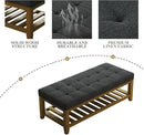 Large Rectangular Upholstered Ottoman Bench, Linen Tufted Footrest Ottoman with Solid Wood Shelf Storage Coffee Table for Bedroom Living Room, Dark Gary by CozyNest Decor