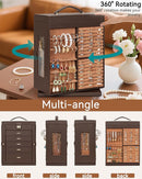 AKOZLIN 360° Rotating Jewelry Box 6-Tier Organizer Functional Jewelry Storage Case for Women Girls Ring Necklace Earring Bracelet Holder with Mirror Brown by TinyTreasures Baby Boutique