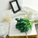 Mandy's Artificial Tulips 20 Stems Dark Green PU Faux Flowers for Wedding Home Decor 13.5 Inch by CozyNest Decor