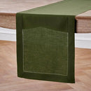 Solino Home Linen Olive Table Runner 120 Inches Long - 100% Pure Linen Hemstitch 14 x 120 Inch Table Runner for Dining, Fall, Autumn, Thanksgiving - Classic Hemstitch by CozyNest Decor