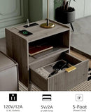 Nightstand,Modern Bedside Table with Storage Drawer and Open Wood Shelf, Accent Night Stand with Solid Wood Legs for Living Room, Bedroom and Small Spaces,Easy Assembly (Grey Oak-Outlet)