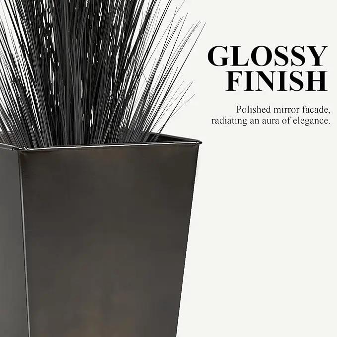 WORTH Garden 25" Large Metal Glazed Planter Set of 2, Luxurious Glossy Finish Black Tall Square Tapered Steel Plant Pots, Decor Flower Pot Indoor & Outdoor, Drainage Hole & Dual-Purpose Plant Saucer, photo 2 of 7