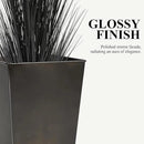 WORTH Garden Large Metal Glazed Planter Set of 2 (25" + 28"), Luxurious Glossy Finish Black Tall Square Tapered Steel Plant Pot, Decor Flower Pot Indoor & Outdoor, Drainage Hole & Dual-Purpose Saucer by GreenHaven Gardens
