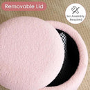 YFO Round Ottoman with Removable Lid Upholstered, Multifunctional Vanity Chairs for Makeup, Soft Footrest Stool Ottoman Foot Stool for Living Room, Bedroom, Boucle, Pink by CozyNest Decor