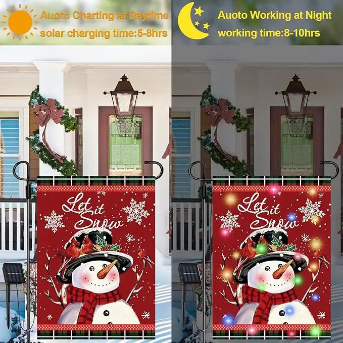 Lighted Seasonal Garden Flags Set of 12 Double Sided 12 x 18 Inch LED Yard Flags, Small Flags for Outside, Fall Winter Halloween Christmas Outdoor Flags,Solar Holiday Garden Flags for All Seasons, photo 2 of 8