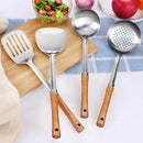 Pleafind 4-Pcs Cooking Utensils Set, Stainless Steel Kitchen Utensils with Wooden Hanlde, Kitchen Essentials Set Include Wok Ladle, Slotted Spoon, Wok Spatula and Slotted Spatula, Dishwasher Safe by CozyNest Decor