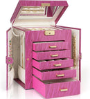 AKOZLIN 6-Tier Jewelry Box Lockable Leather Jewelry Storage Case with 5 Drawers for Women Girls Ring Necklace Earring Bracelet Holder Organizer with Mirror Rose by TinyTreasures Baby Boutique